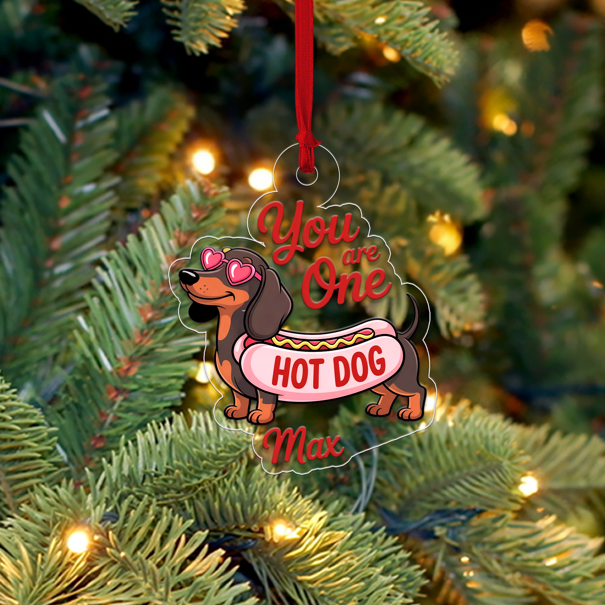 Personalized Funny Dachshund Hot Dog Ornament, Funny Hot Dog Gifts Ornament, Decoration for Dog Lovers, Hot Dog Breed Ornament