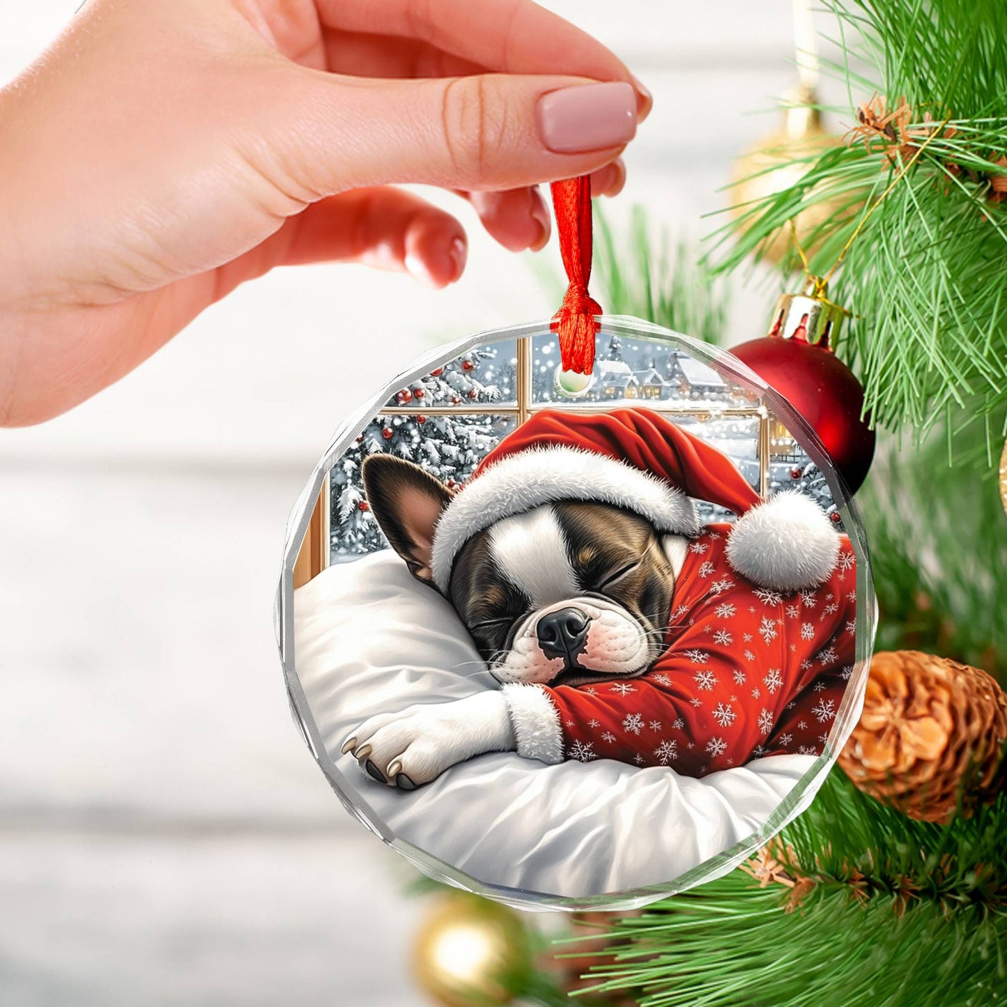 Boston Terrier Dog Sleeping In Bed Design 3