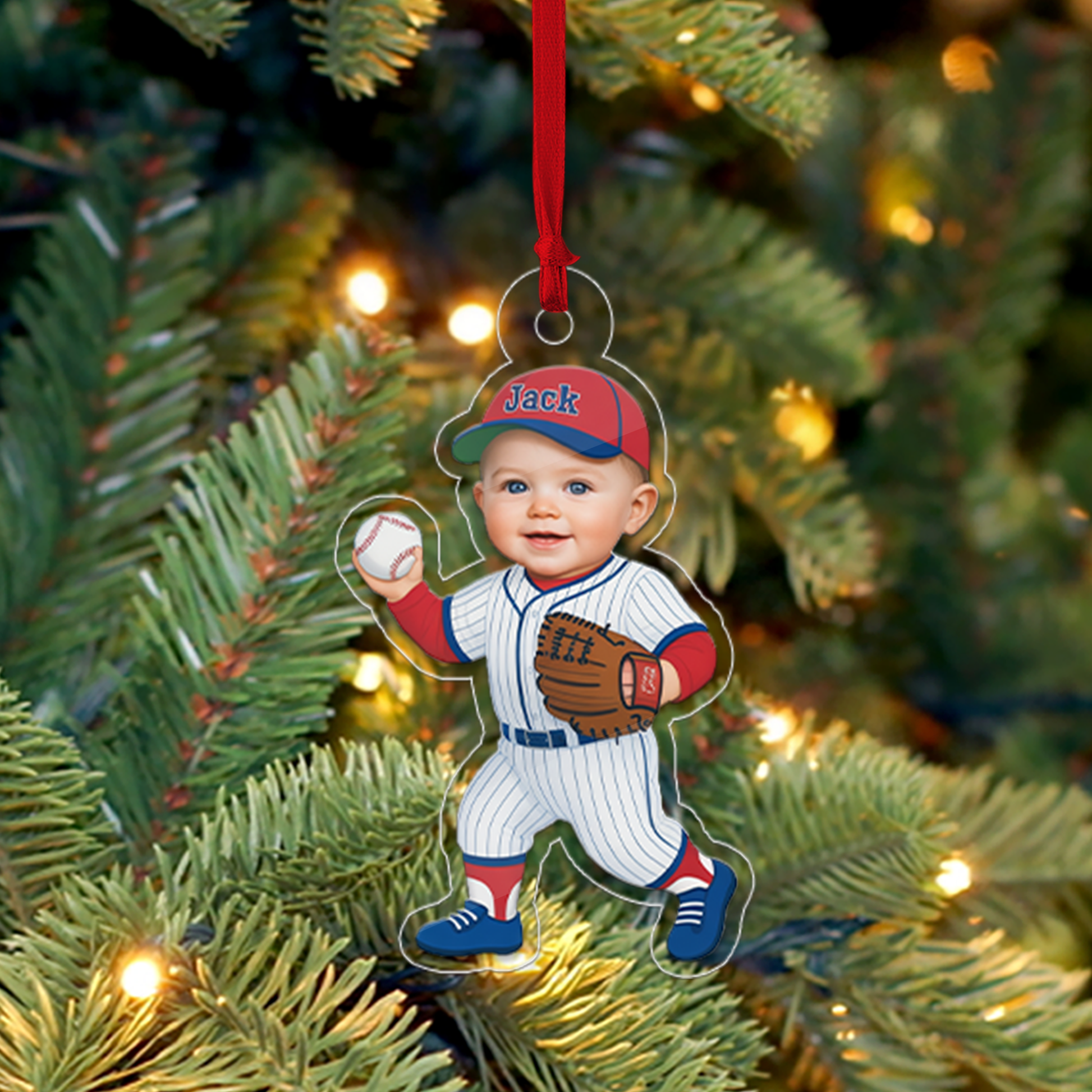 Custom Photo Baby Baseball Ornament, Personalized Baby Baseball Keepsake, Engraved Baseball Gift, Custom Photo Gift