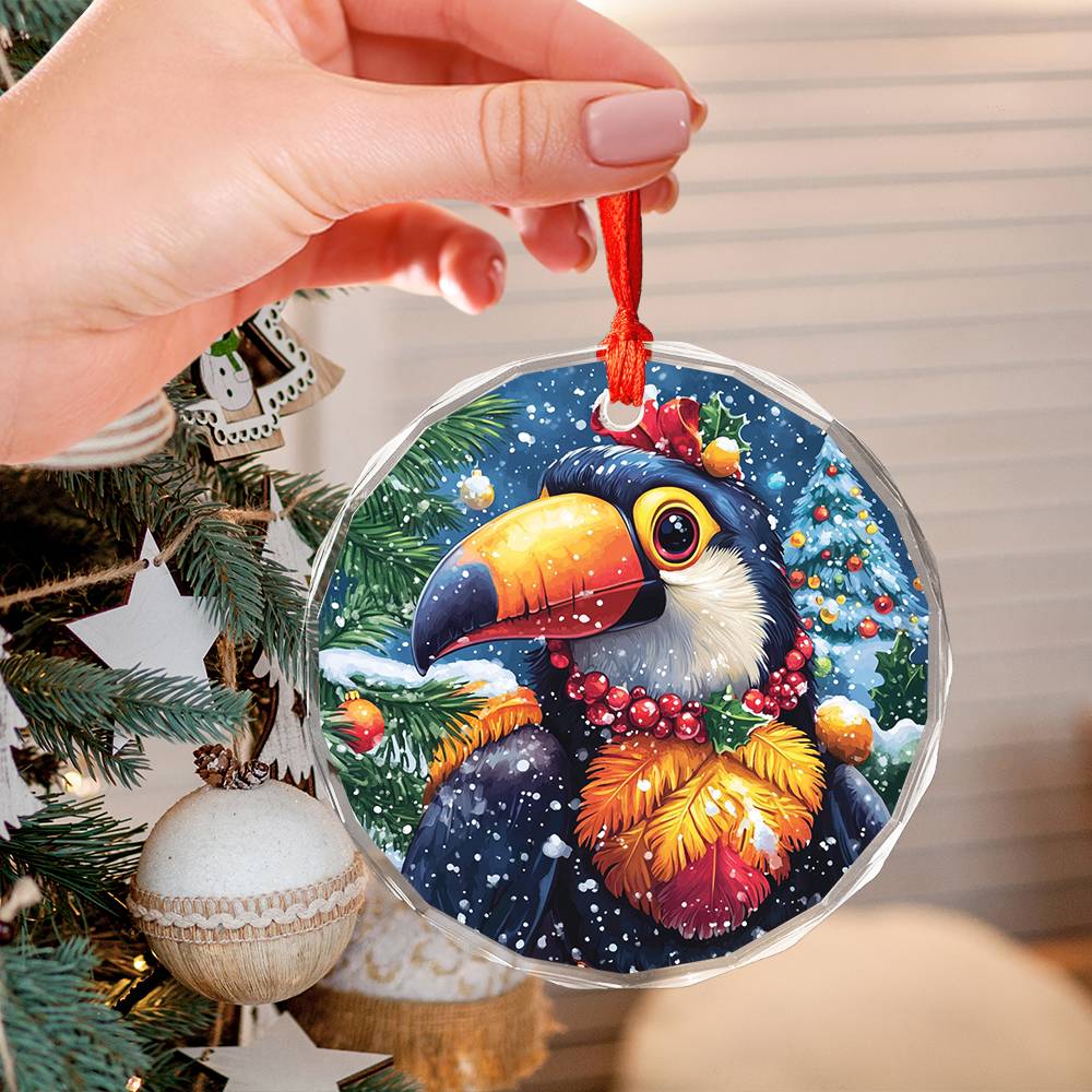 Beautiful Toucan Christmas Night Design 2 Glass Ornament