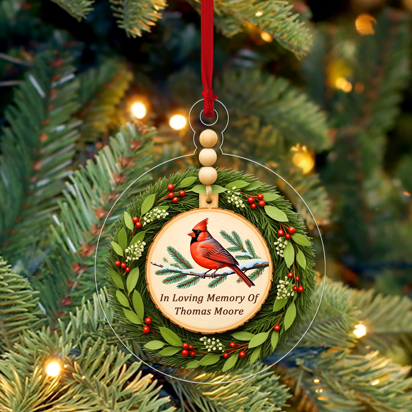 Personalized Cardinal Remembrance Christmas Ornament, Cardinal Memorial Ornament, Personalized Sympathy Gift, Holiday Tree Ornament