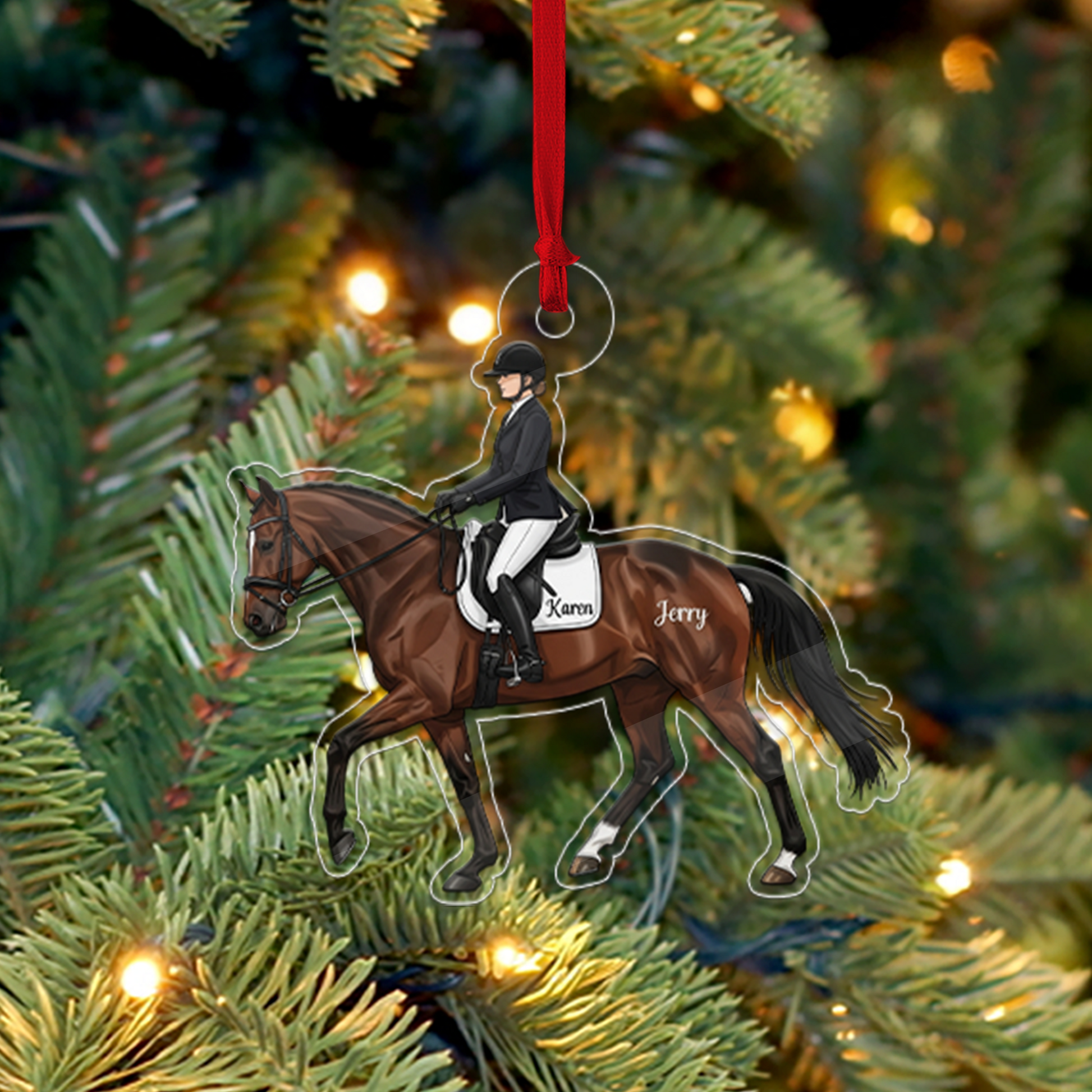 Custom Name Equestrian Girl Ride A Horse Acrylic Ornament Christmas Gift
