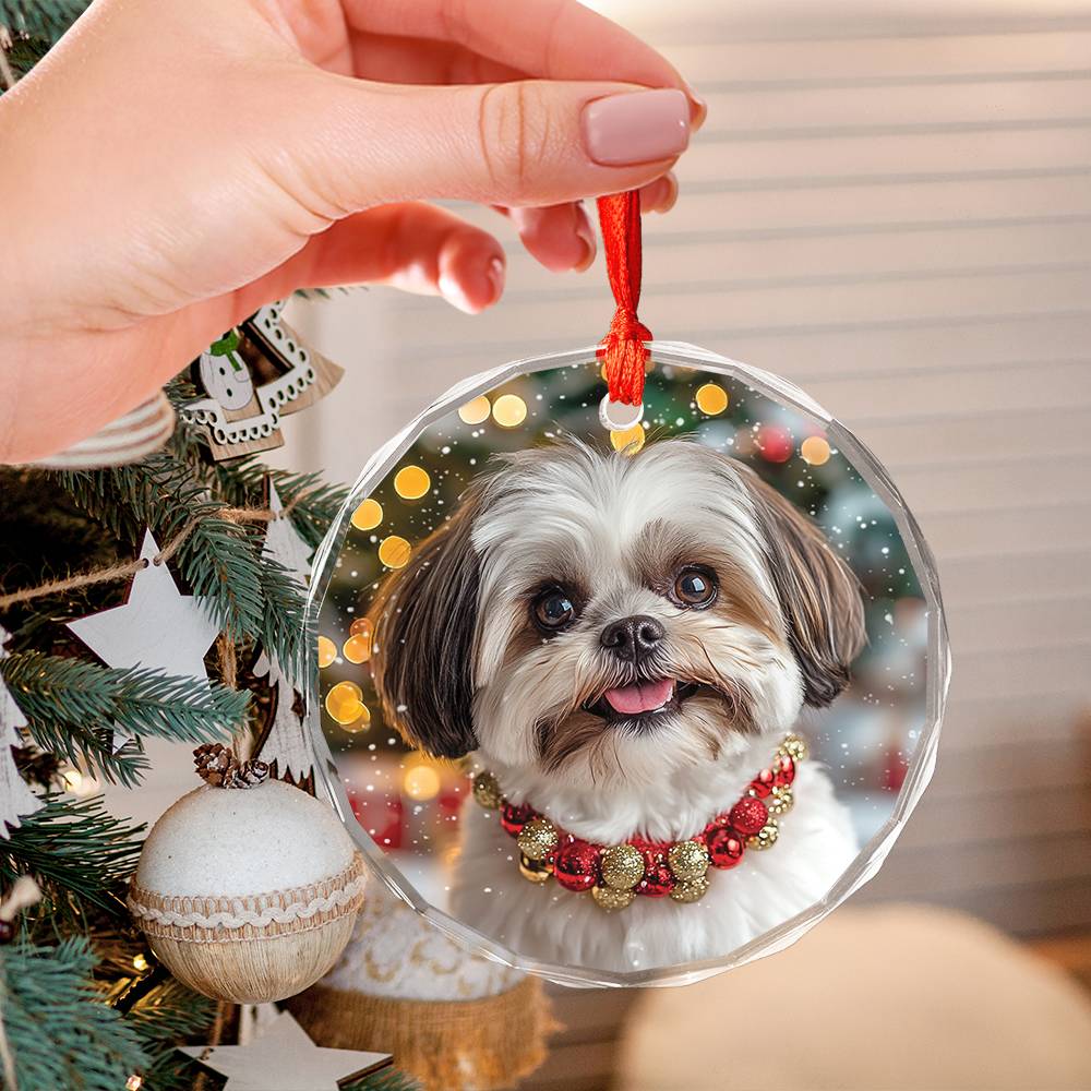 Beautiful Angus Shih Tzu Dog Christmas Night Design 3 Glass Ornament