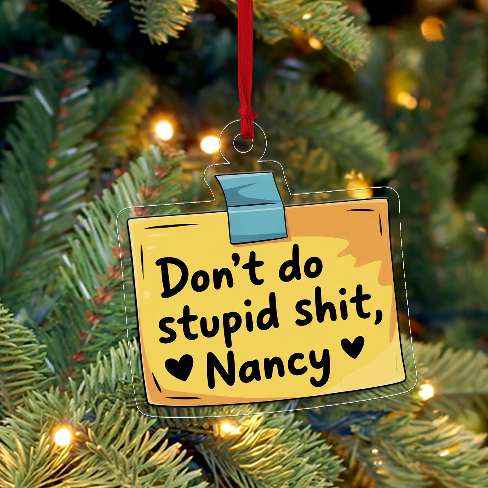 Personalized Don't Do Stupid Ornament, Gift For Friends, Funny Ornament Gift, Spunky Decor, Funny Note Paper Ornament