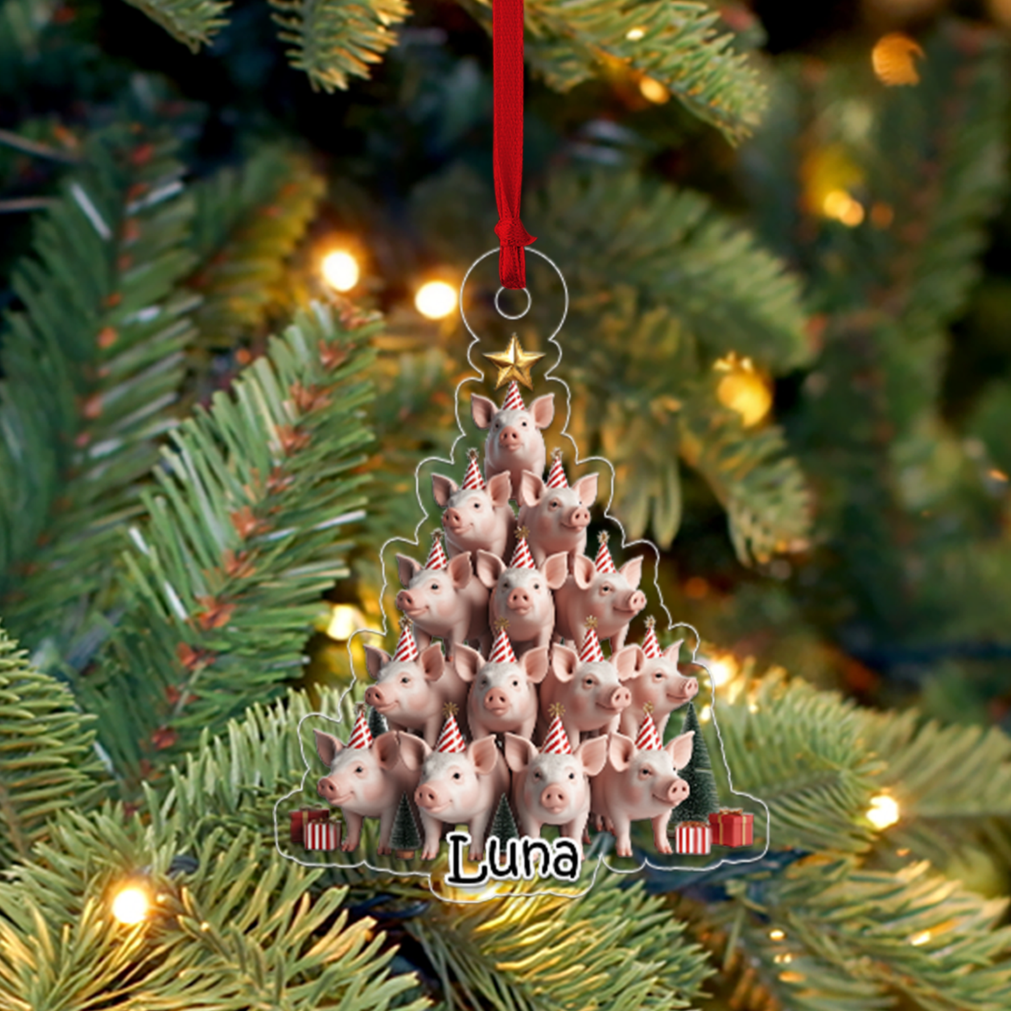 Custom Name Pig Xmas Tree