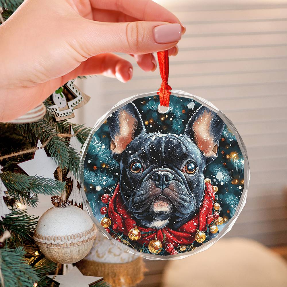 Beautiful Angus Bulldog Christmas Night Design 3 Glass Ornament