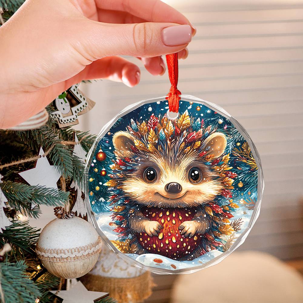 Beautiful Angus Hedgehog Christmas Night Design 2 Glass Ornament