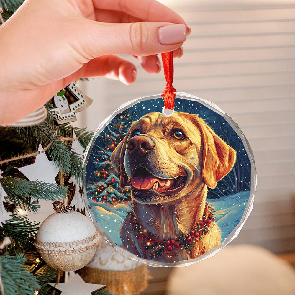 Beautiful Angus  Labrador Retriever Dog Christmas Night Design 3 Glass Ornament