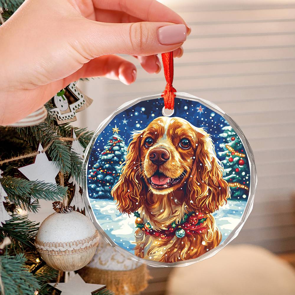 Beautiful English Cocker Spaniel Dog Christmas Night Design 1 Glass Ornament