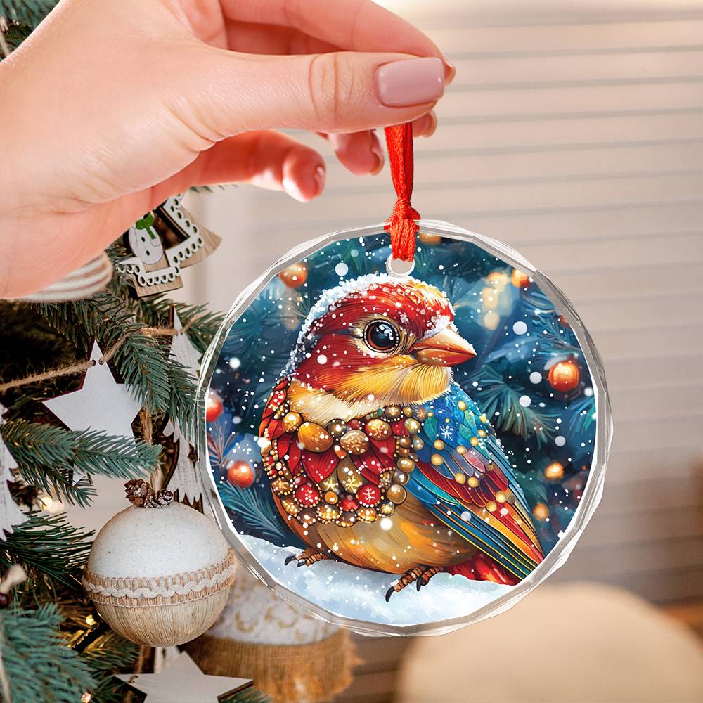 Beautiful Finch Christmas Night Design 4 Glass Ornament