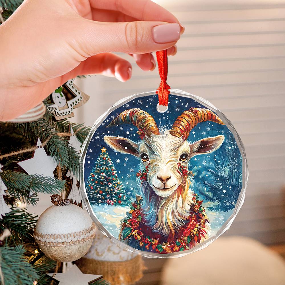 Beautiful Goat Christmas Night Design 4 Glass Ornament