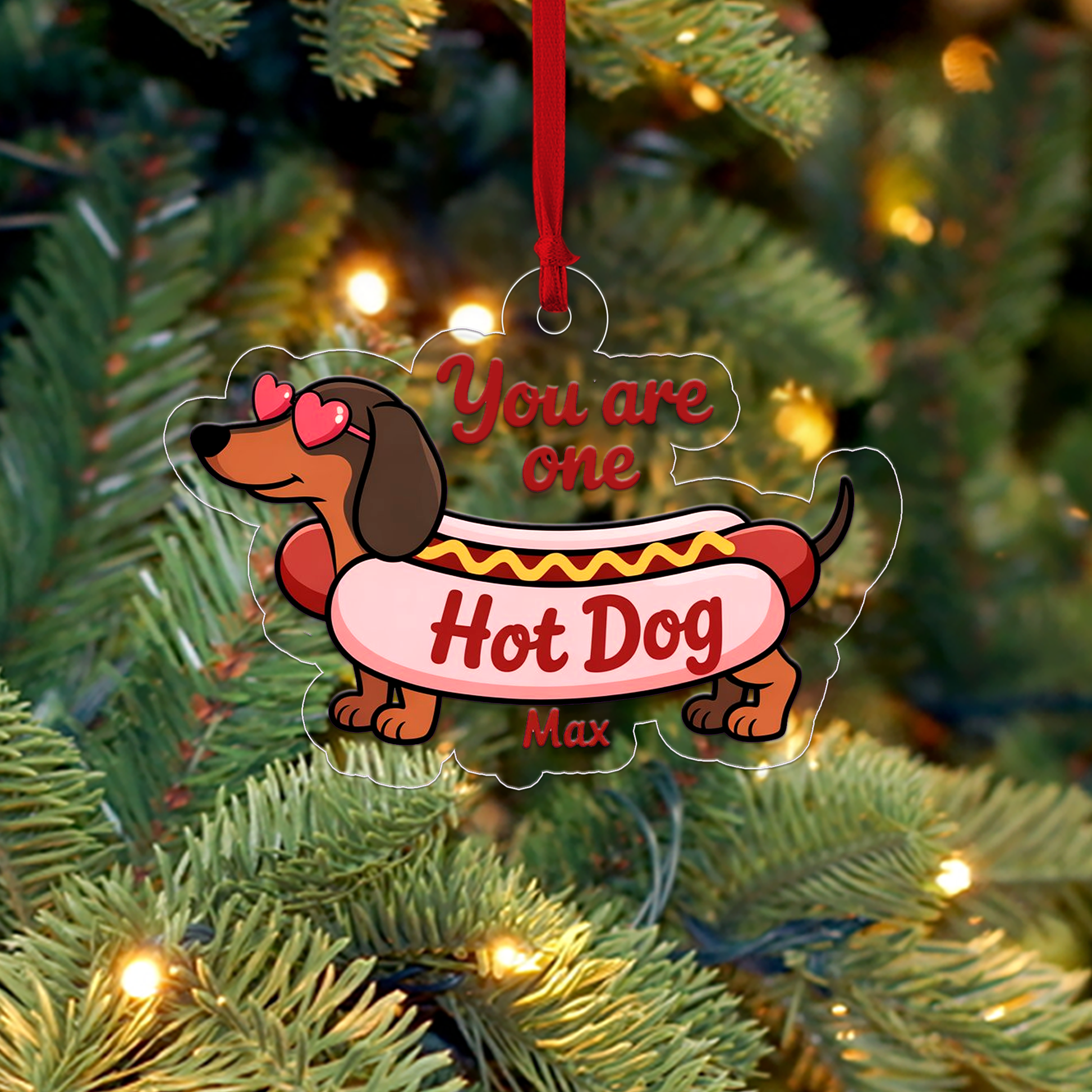 Personalized Funny Dachshund Hot Dog Ornament, Funny Hot Dog Gifts Ornament, Decoration for Dog Lovers, Ornament for Foodies