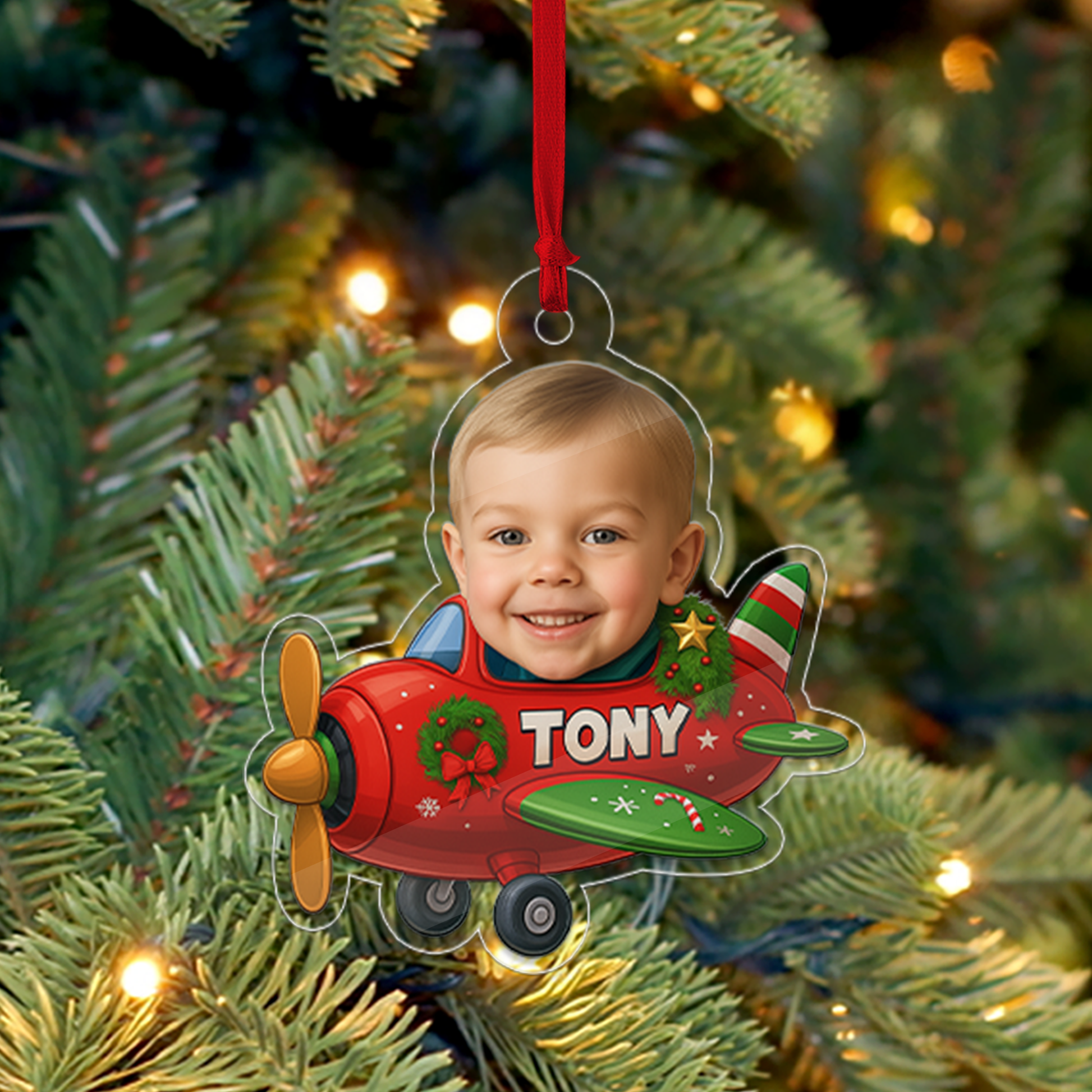 Custom Photo Baby Face In Helicopter Ornament, Personalized Portrait Pilot Ornament, Photo Car Ornament, Custom Baby Gift, Funny Ornament