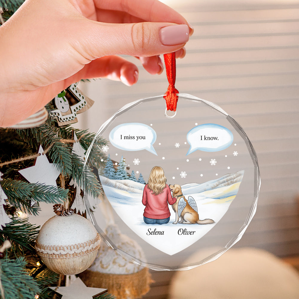 I Miss You Memorial Dog Cat - Personalized Heart Shaped Glass Ornament2