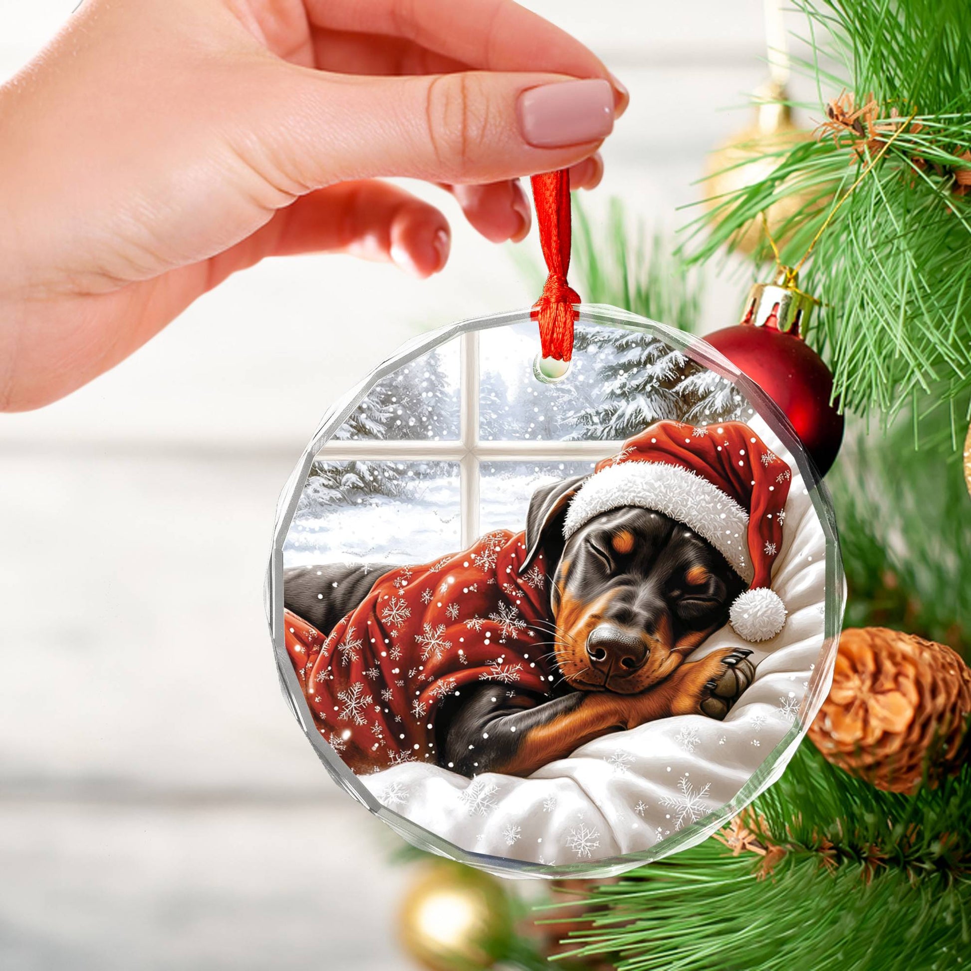 Doberman Pinscher Dog Sleeping In Bed Design 1