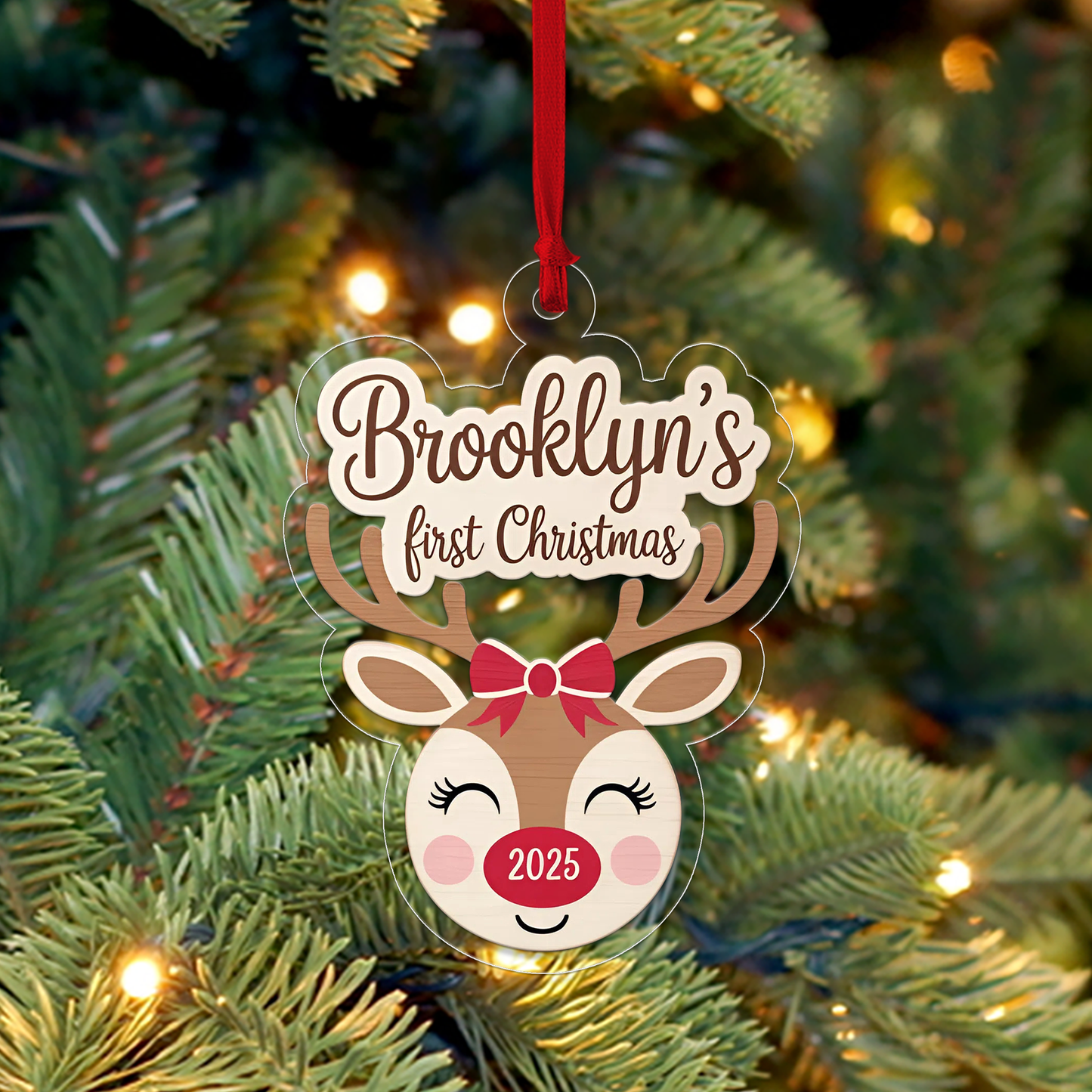 Personalized Reindeer Baby’s First Christmas Ornament, New Baby Christmas Gift for Baby Shower, Family Keepsake, Baby’s 1st Xmas Decoration