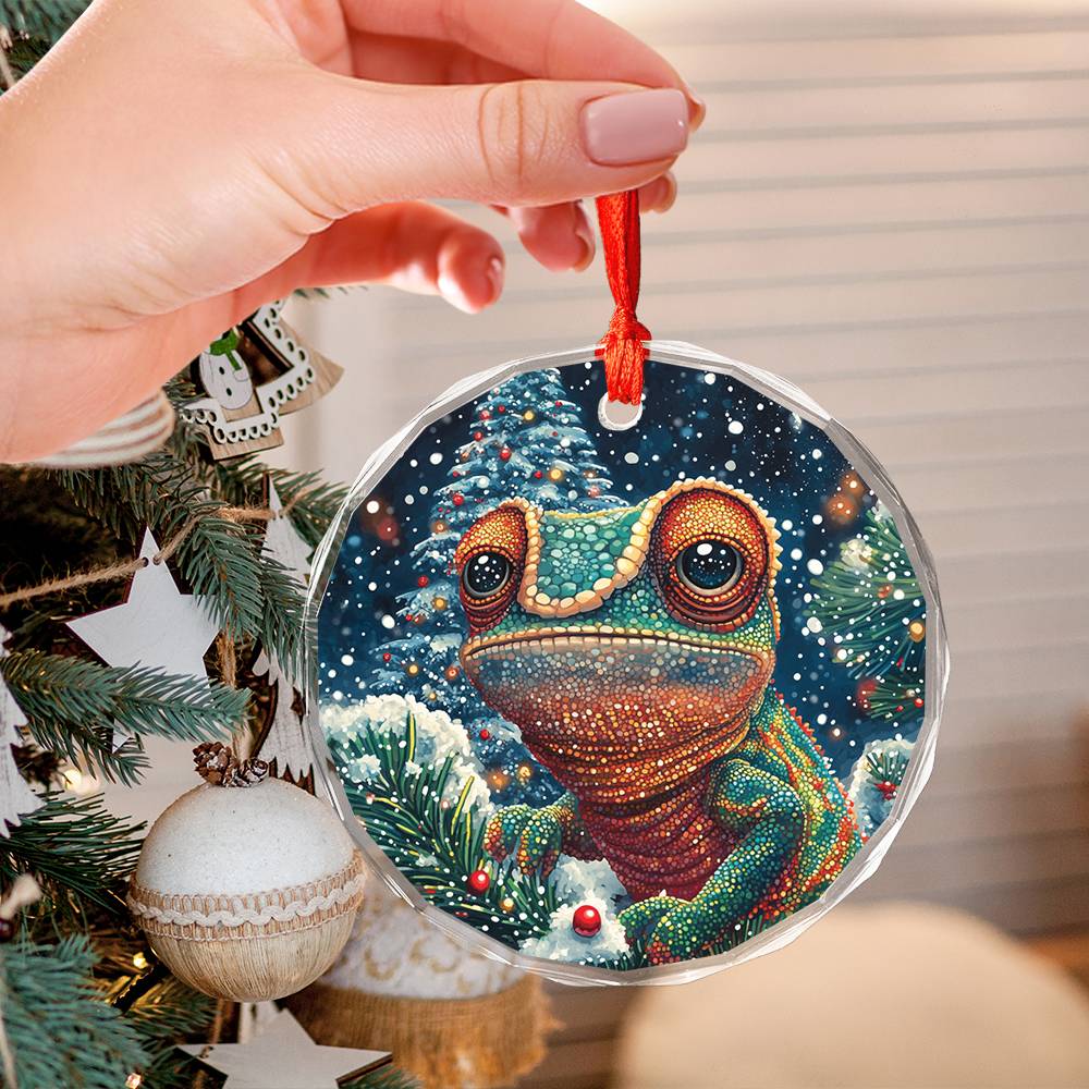 Beautiful Angus Chameleon Christmas Night Design 2 Glass Ornament