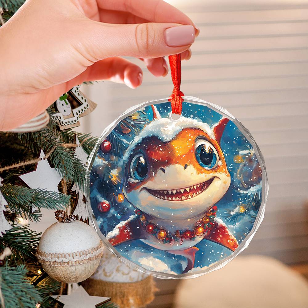Beautiful Angus Shark Christmas Night Design 2 Glass Ornament