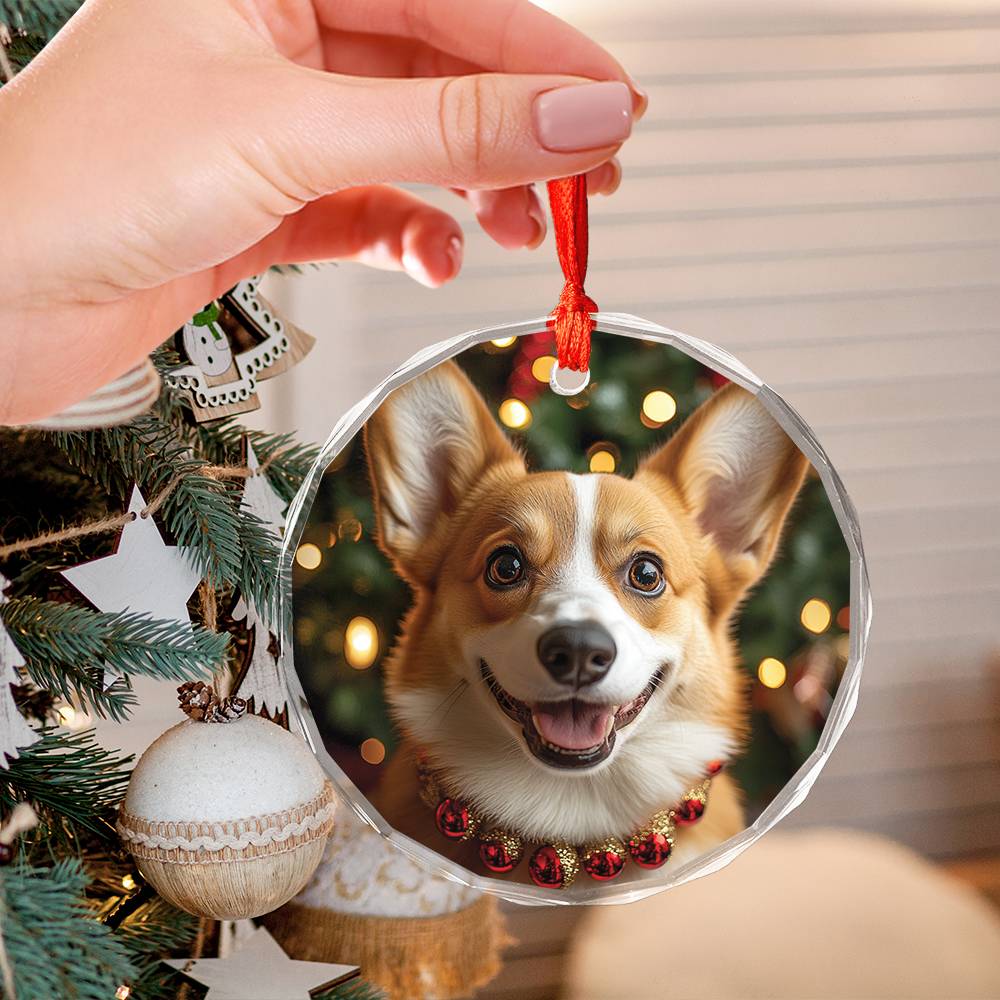 Beautiful Angus Corgi Dog Christmas Night Design 2 Glass Ornament