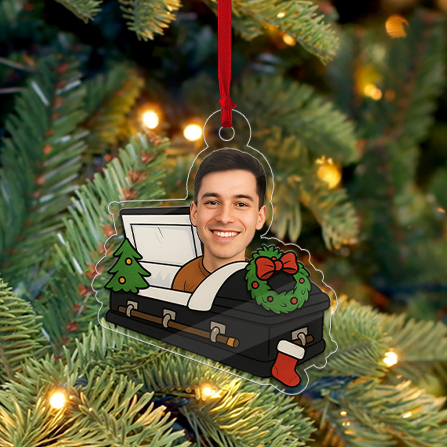 Custom Photo Casket Ornament, Funny Ornament, Acrylic Picture Ornament, Xmas Hanging Ornament Gift