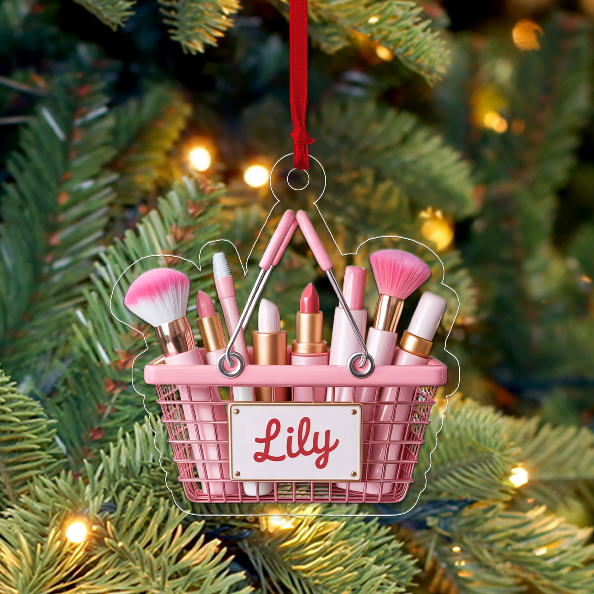 Personalized Makeup Basket Ornament, Christmas Decor, Beauty Ornaments, Makeup Artist Ornament, Xmas Makeup Gifts