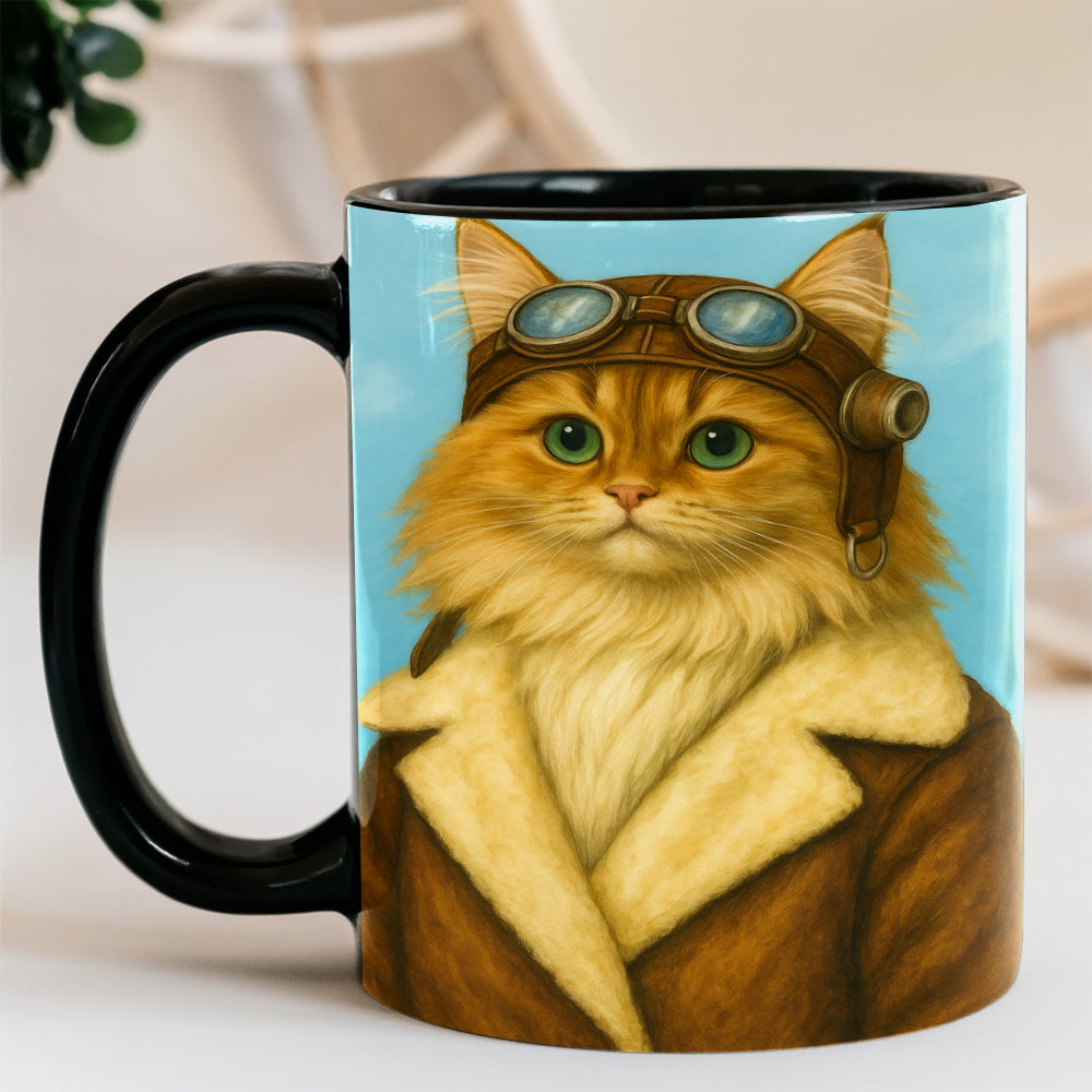 Custom Photo Portrait Pilot MugGift For Cat Lovers