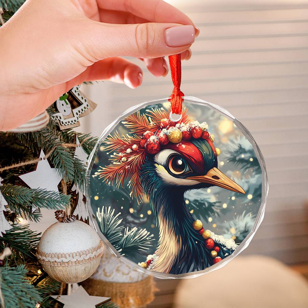 Beautiful Crane Christmas Night Design 1 Glass Ornament
