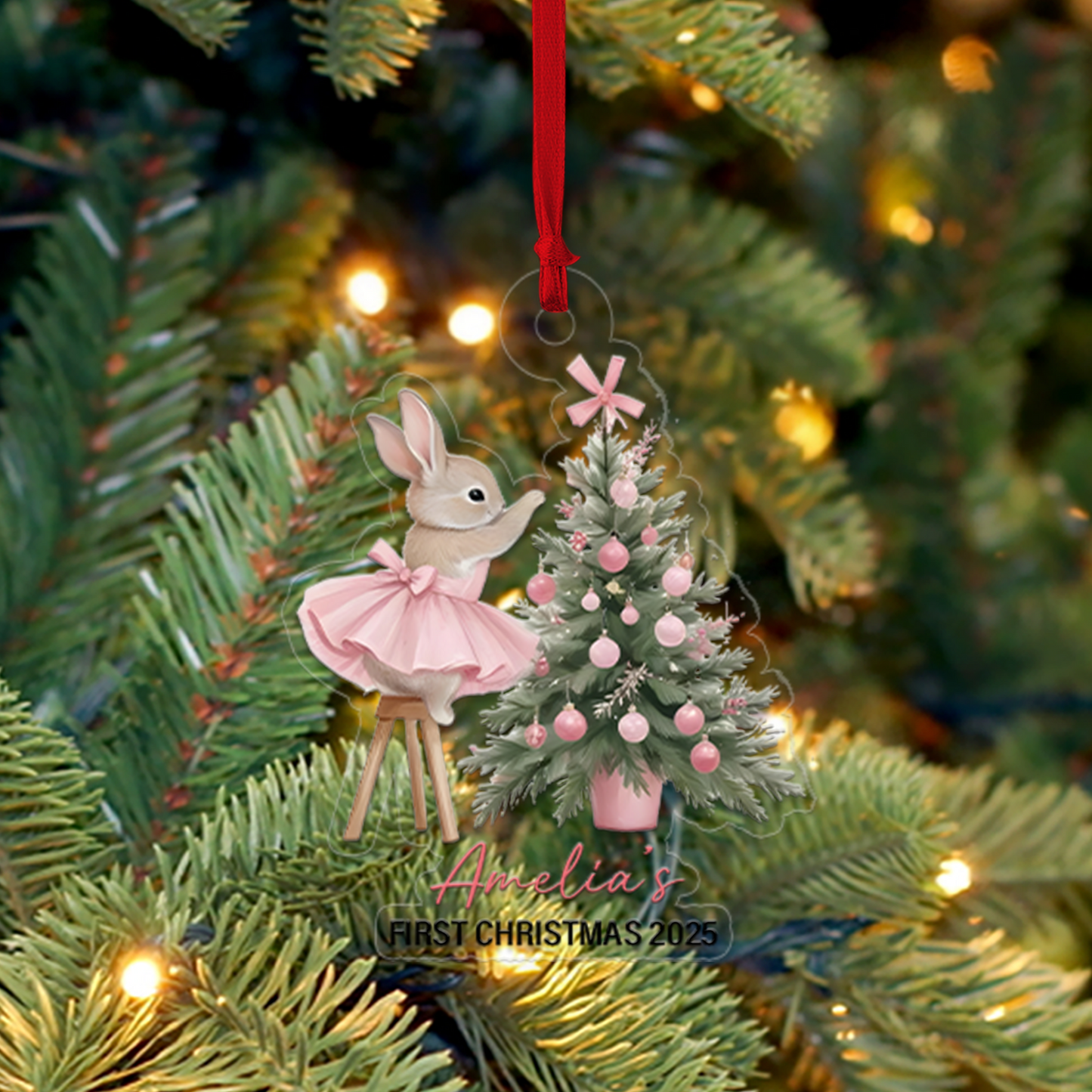 Custom Name Baby Rabbit First Xmas