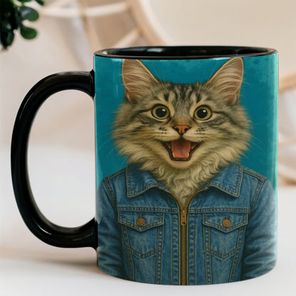 Custom Photo Denim Cat MugGift For Cat Lovers
