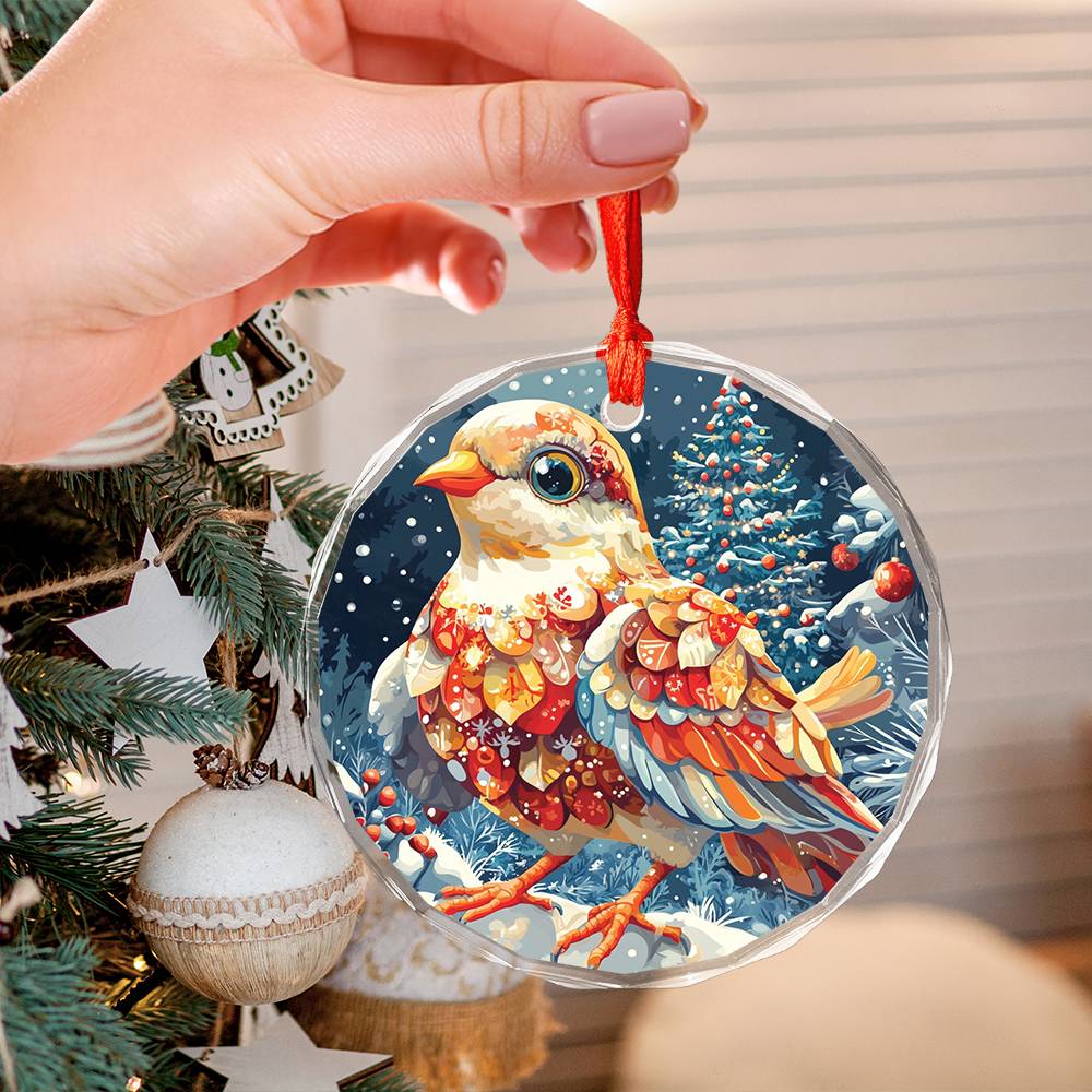 Beautiful Dove Christmas Night Design 1 Glass Ornament