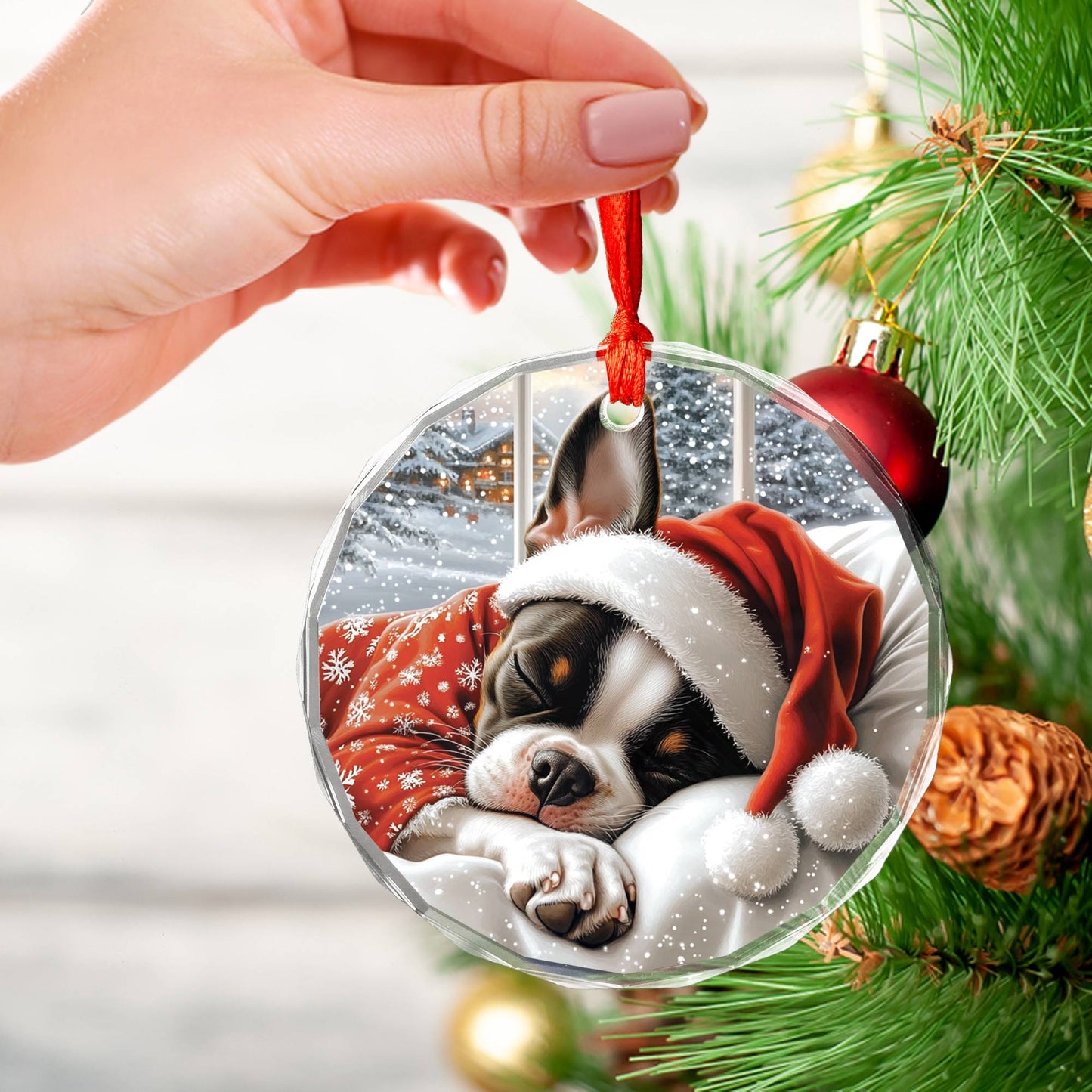 Boston Terrier Dog Sleeping In Bed Design 4