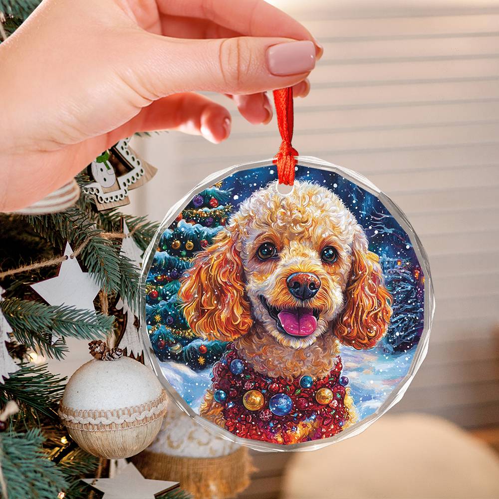 Beautiful Angus Poodle Dog Christmas Night Design 3 Glass Ornament