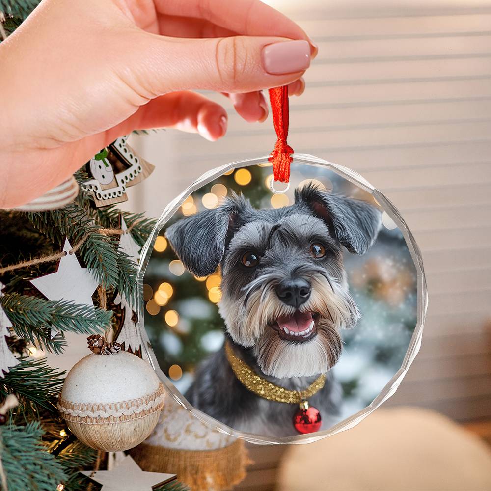 Beautiful Angus Miniature Schnauzer Dog Christmas Night Design 2 Glass Ornament