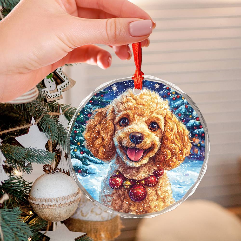 Beautiful Angus Poodle Dog Christmas Night Design 4 Glass Ornament