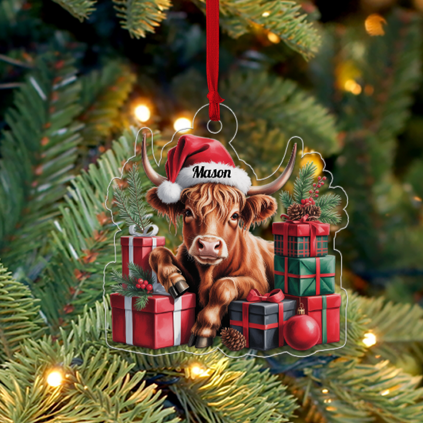 Custom Name Xmas Highland Cow