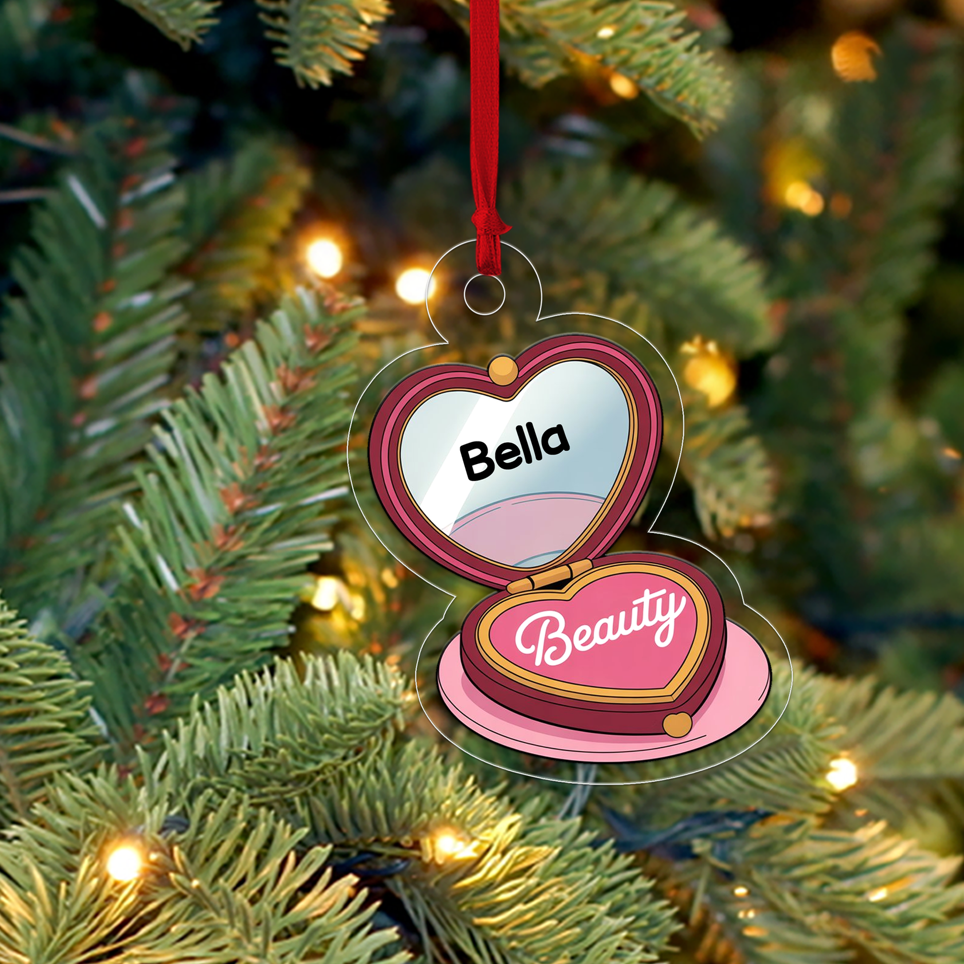 Personalized Beauty Locket Makeup Compact Ornament, Christmas Decor, Beauty Ornaments, Makeup Artist Ornament, Teen Girl Christmas