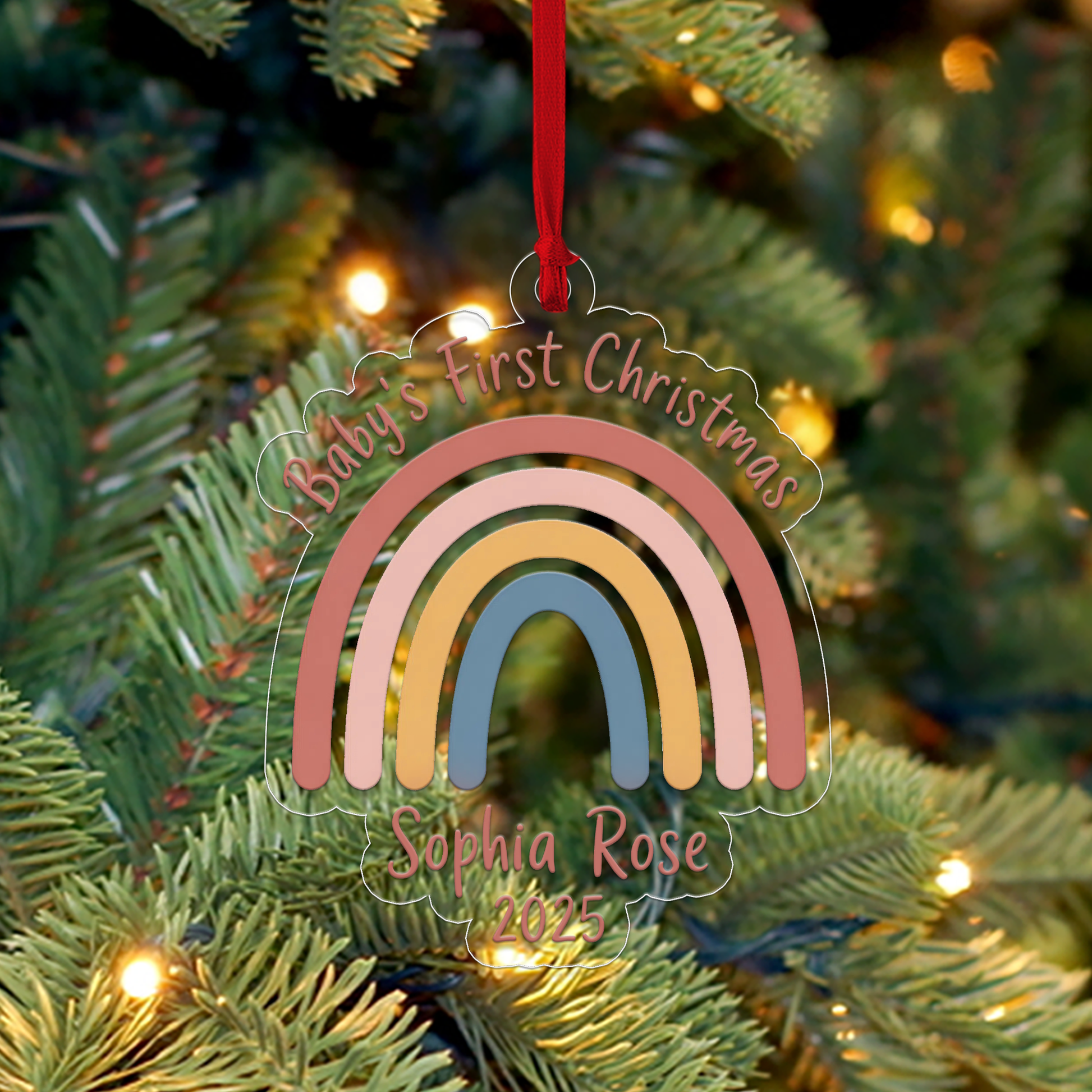 Personalized Rainbow Baby's First Christmas Ornament, Christmas Decor, Baby Coming Next Year Ornament, New Baby Arriving 2025