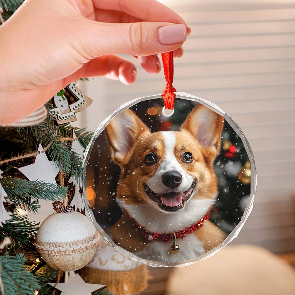 Beautiful Angus Corgi Dog Christmas Night Design 3 Glass Ornament