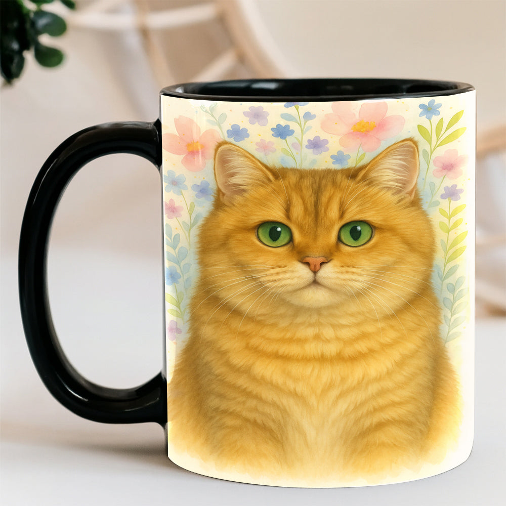 Custom Photo Cat Floral Watercolor Art Mug