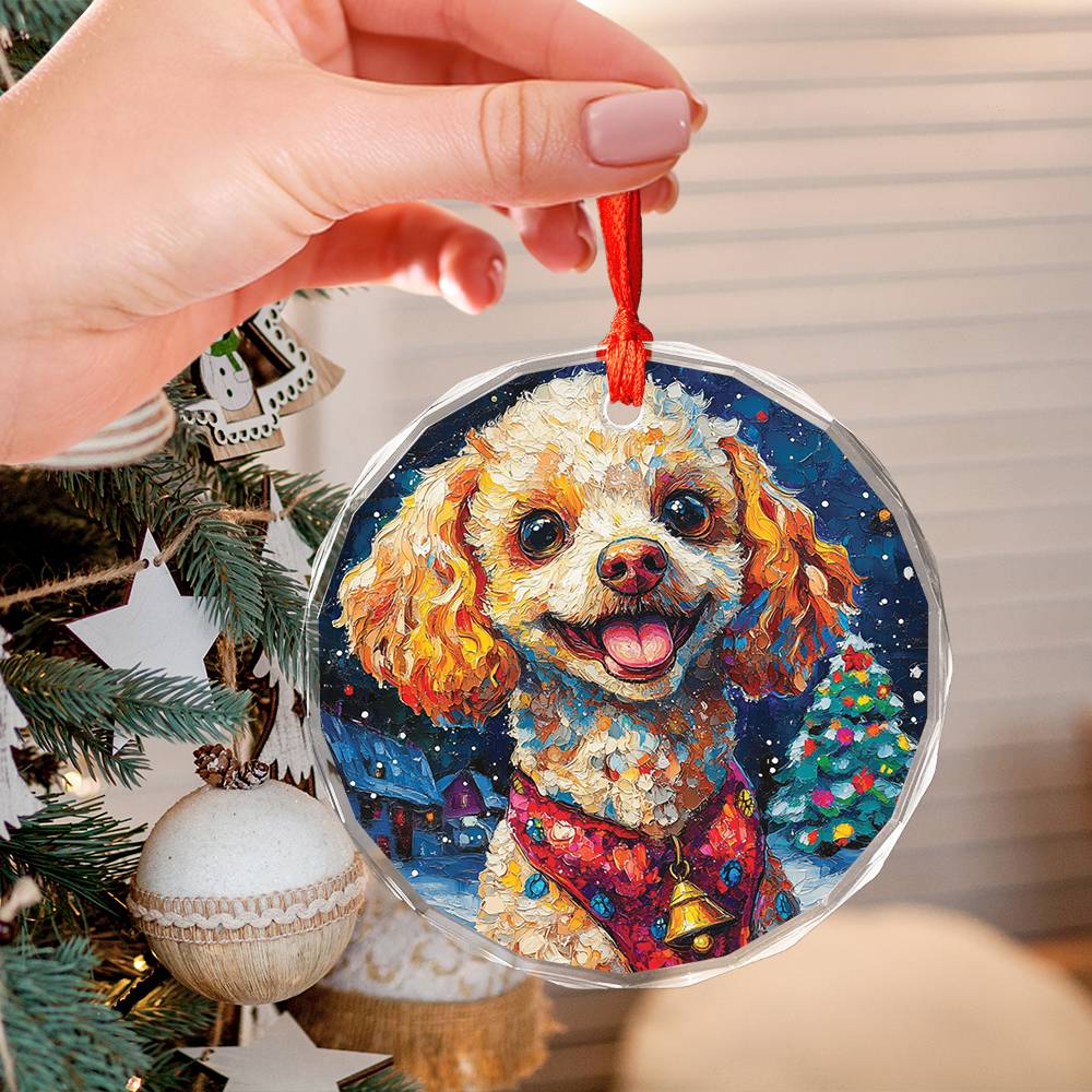 Beautiful Angus Poodle Dog Christmas Night Design 1 Glass Ornament
