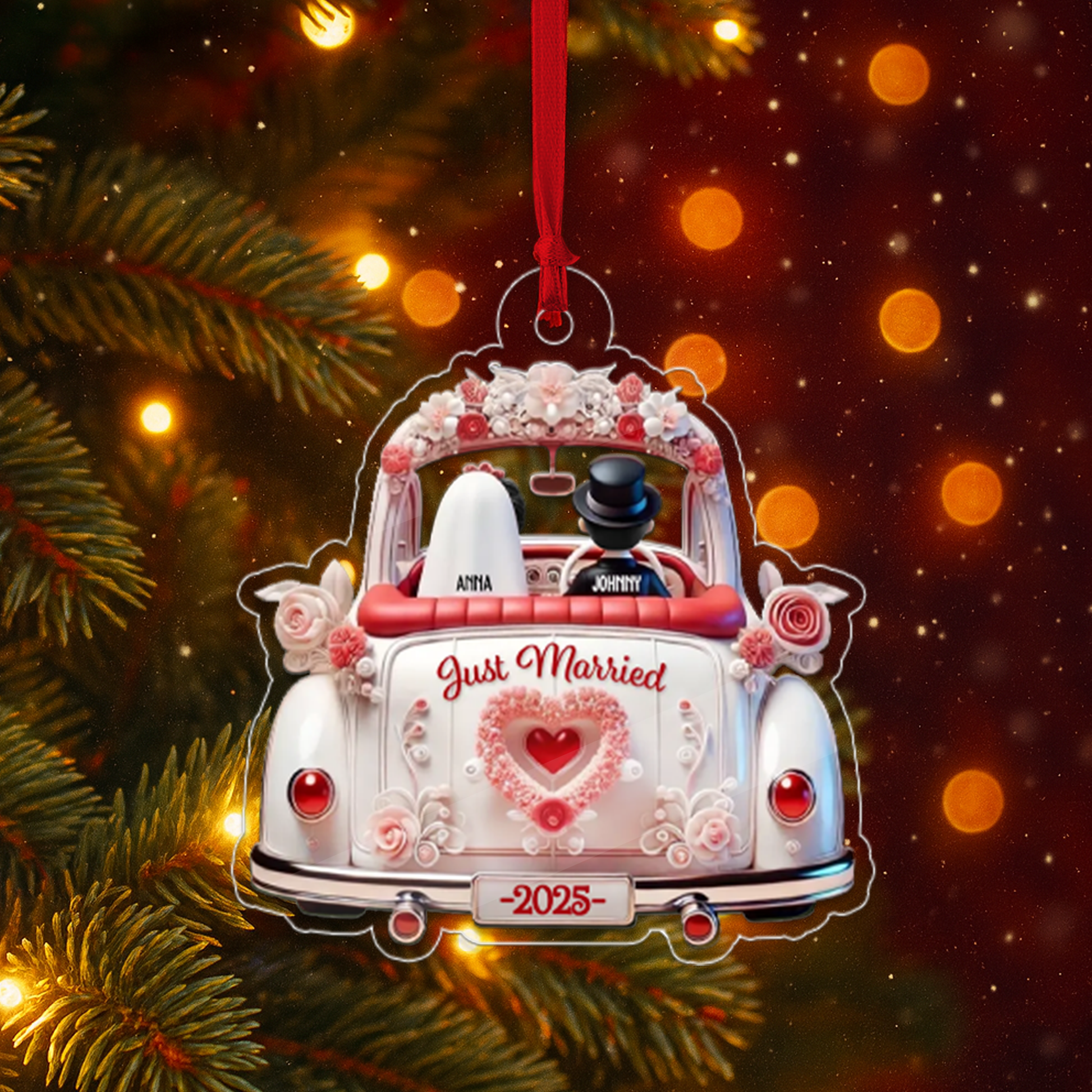 Custom First Christmas Married Couple In Wedding Car