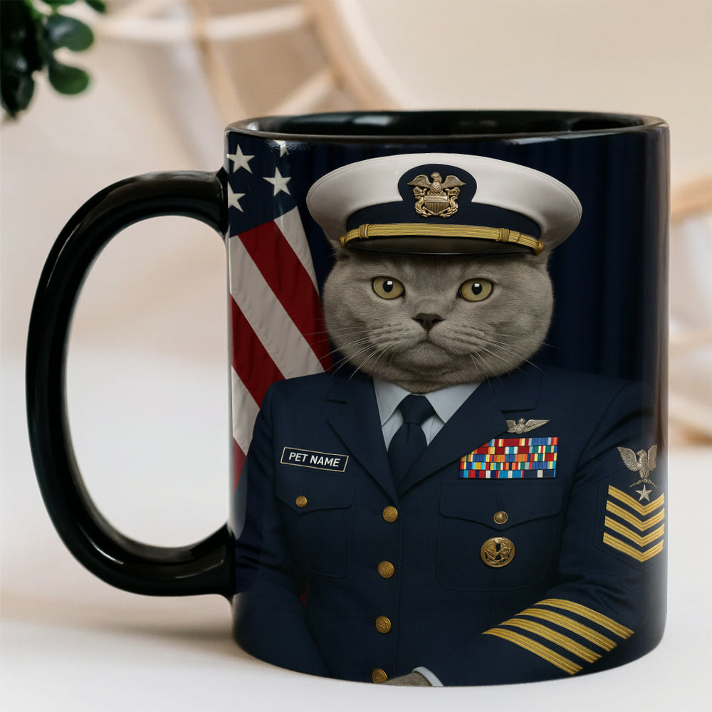 Custom Cat Photo Us Navy Mug _ Gift For Cat Lovers