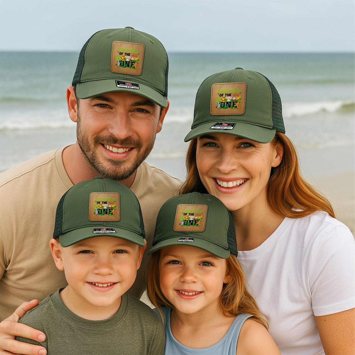 Custom Family Trucker Hat – “Godfather of the Wild One” Jungle Theme Matching Hats for Dad and Kid VHA163