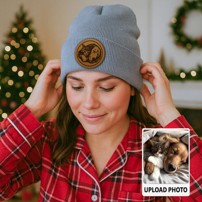 Custom Photo Dog Beanie Hat – Personalized Pet Knit Winter Hat with Your Dog Picture, Unique Gift for Pet Lovers TH99B01