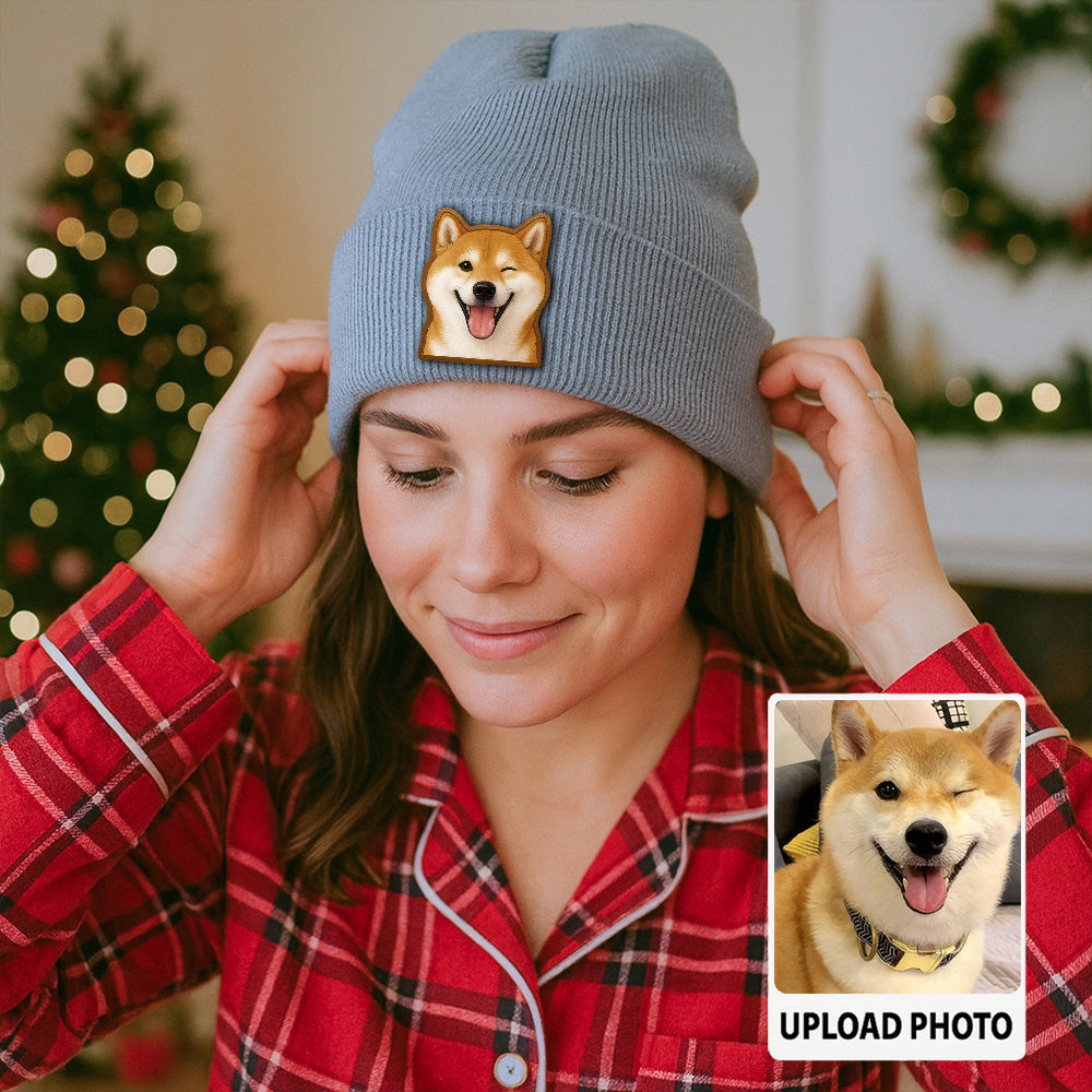 Custom Dog Beanie Hat – Personalized Pet Winter Knit Hat with Photo, Gift for Pet Owners TH99B16