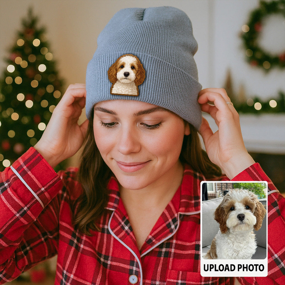 Custom Dog Lover Gift Beanie – Custom Pet Portrait Winter Hat, Personalized Knit Hat with Dog Photo TH99B15