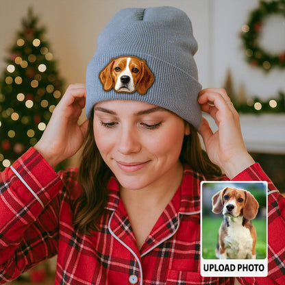Custom Dog Lover Gift Beanie – Custom Pet Portrait Winter Hat, Personalized Knit Hat with Dog Photo TH99B14