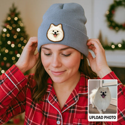 Custom Photo Dog Beanie Hat – Custom Pet Image Knit Winter Hat, Personalized Gift for Dog Moms TH99B17