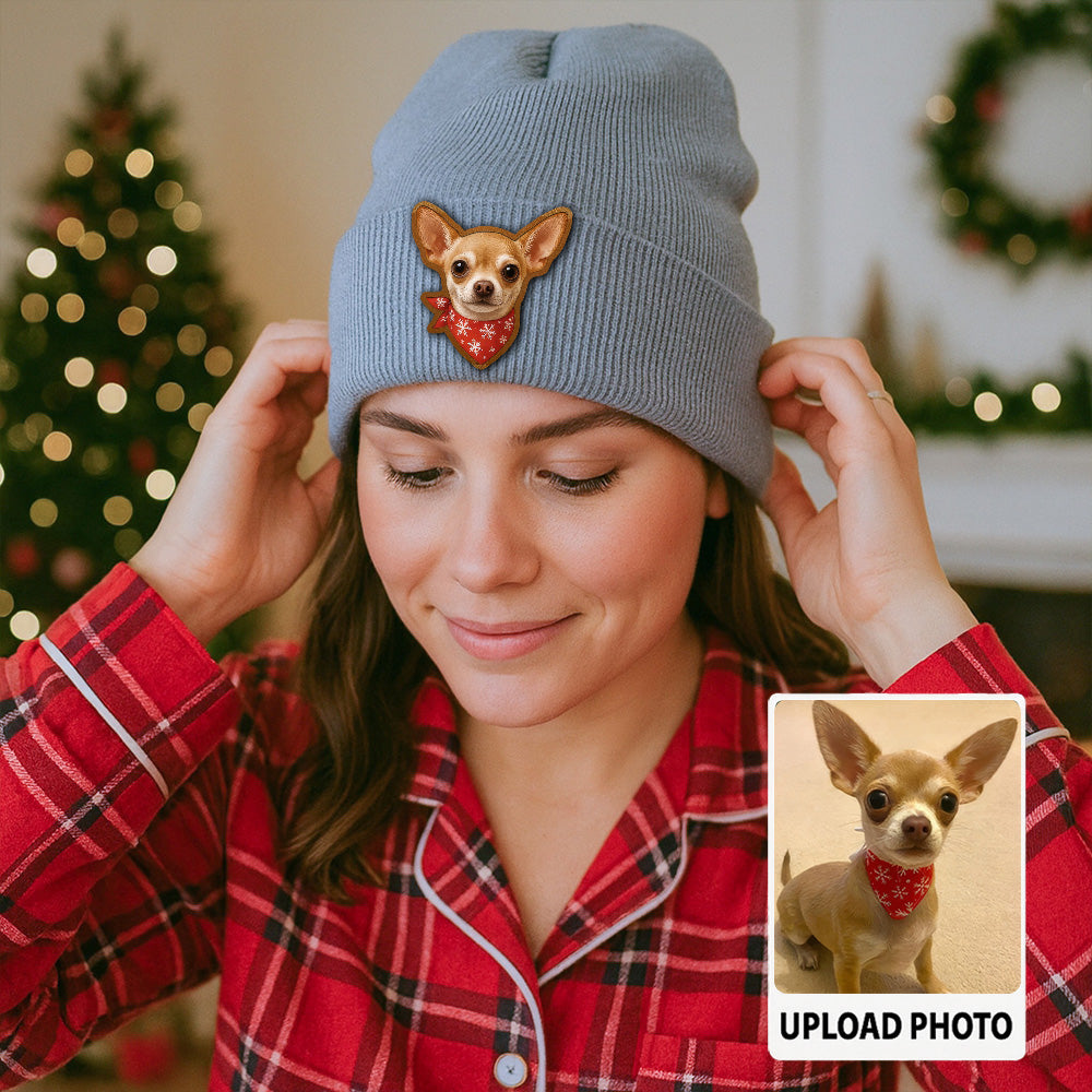 Custom Photo Dog Beanie Hat – Personalized Pet Winter Knit Hat, Cute Animal Lover Gift Idea TH99B20