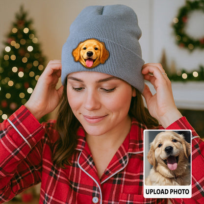 Custom Dog Photo Beanie Hat – Personalized Beanie with Pet Face, Cute Dog Mom & Dad Gift TH99B13